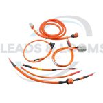 High-voltage orange EV wiring harness with sealed connectors and protective conduit for electric vehicle power systems