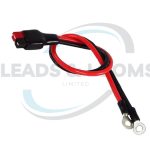 Inline fused battery lead with red and black cables and ring terminals used for golf cart accessory and auxiliary power connections