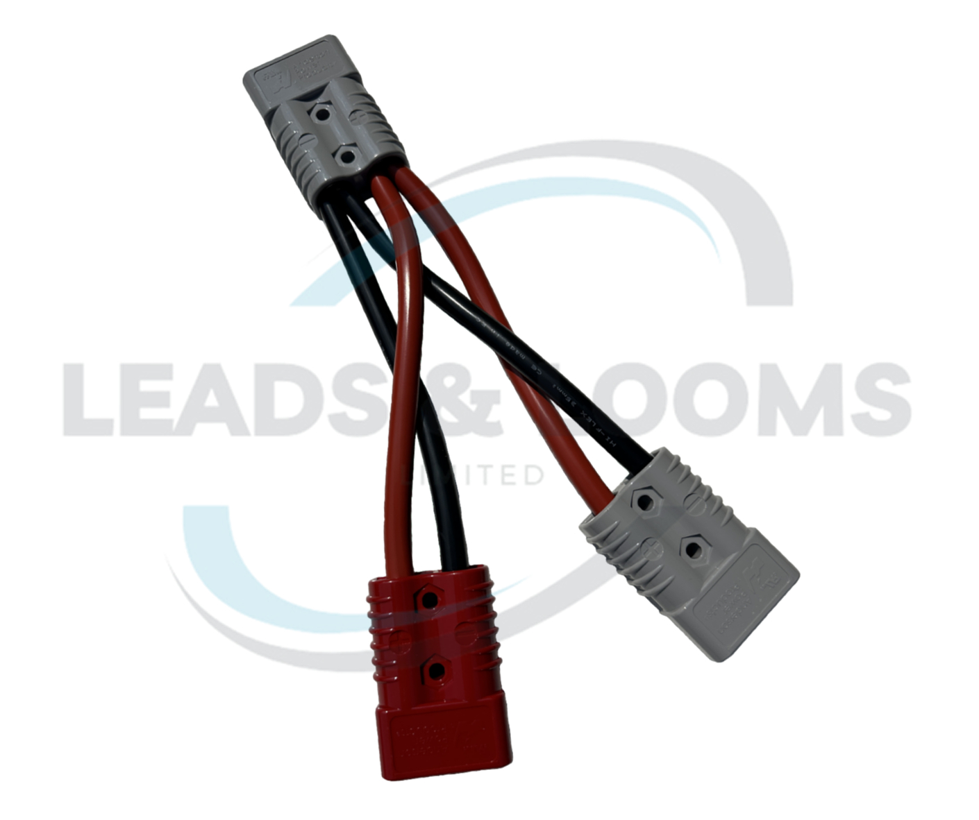 Grey and red Anderson connector adapter lead with heavy-duty red and black cables for industrial battery and forklift power systems