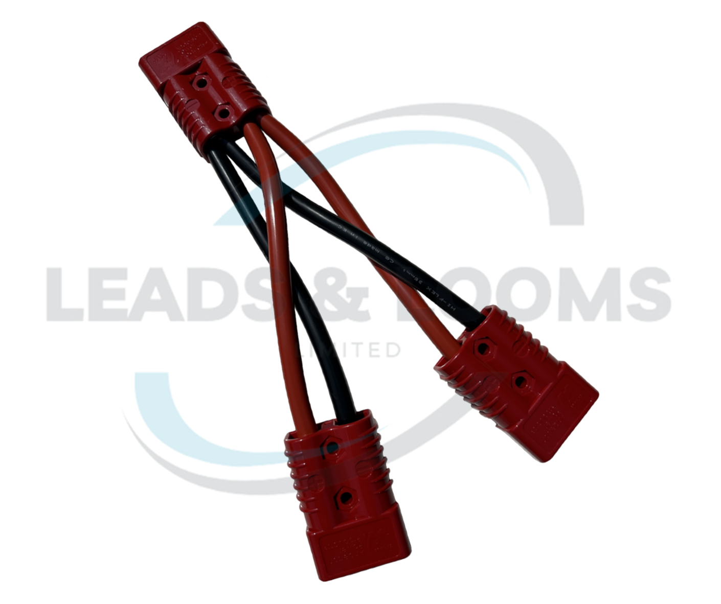Red Anderson battery connectors with heavy-duty red and black cables, high-current power leads for battery and industrial applications