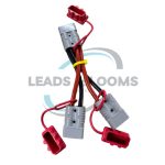 Heavy-duty electrical wiring harness with authentic Anderson connectors and protective Anderson dust covers, featuring red and black power cables for automotive and industrial power distribution